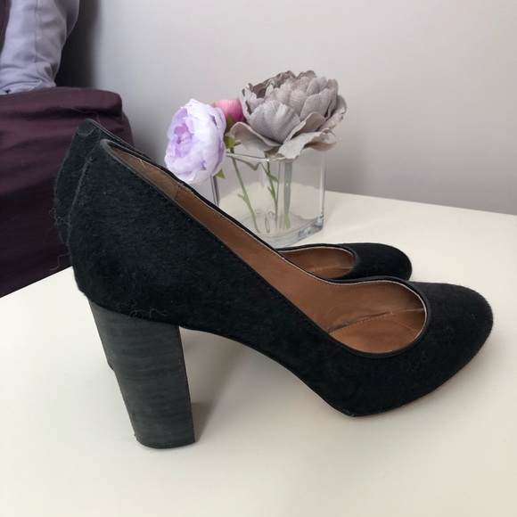 Black Calf Hair Block Heels - Picture 4 of 8